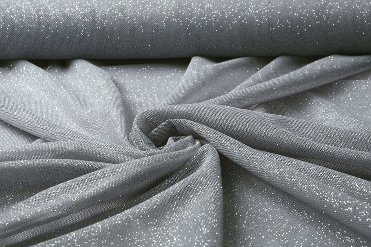 Stretch Bruids Tule Glitter Zilver
