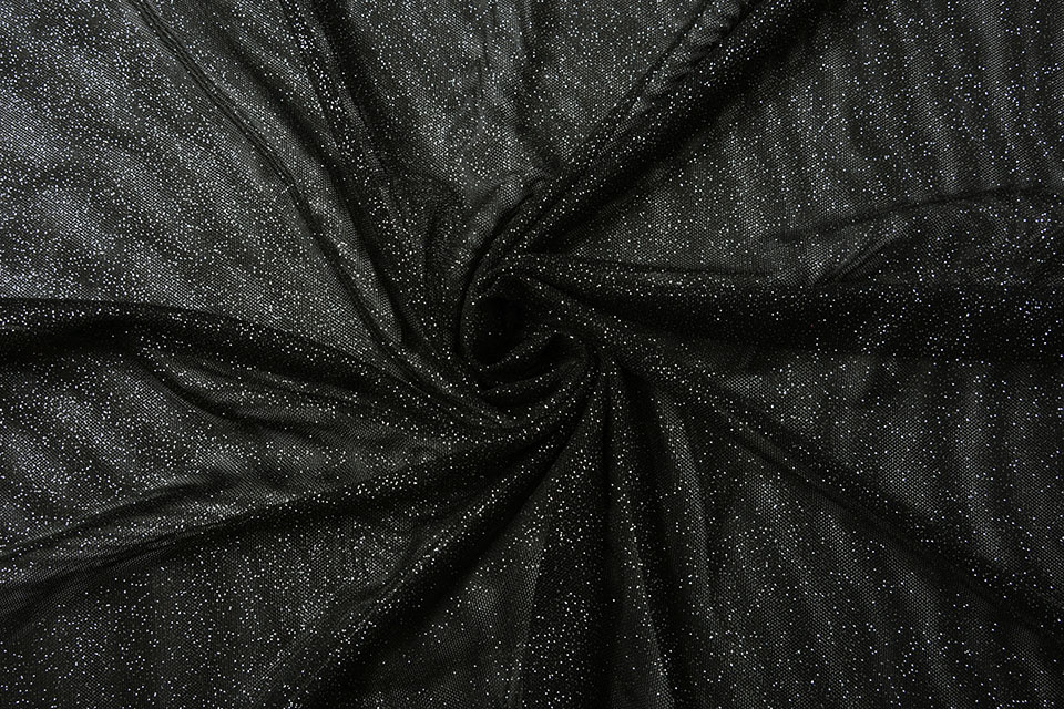 Geloofsbelijdenis Klooster hoesten Stretch Wedding Tule Glitter Black - Boelens Modestoffen