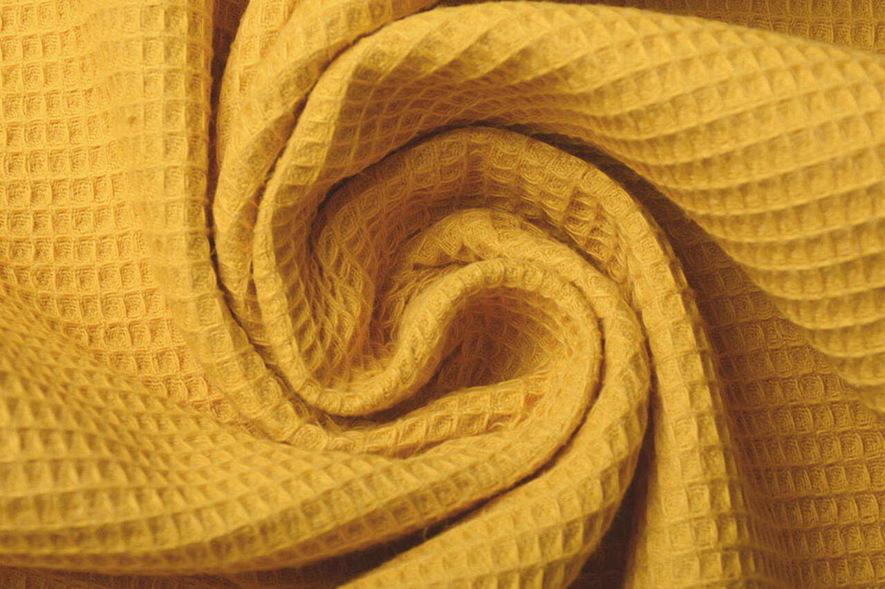 Oeko-Tex®  Mini Waffle Pique Fabric Ocher Yellow Oeko-Tex®  Mini Waffle Pique Fabric Ocher Yellow