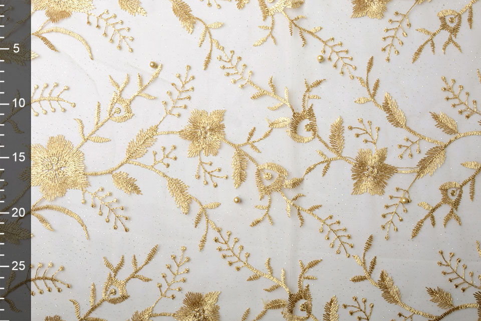 Mesh Embroidered Pearl Charlot Gold