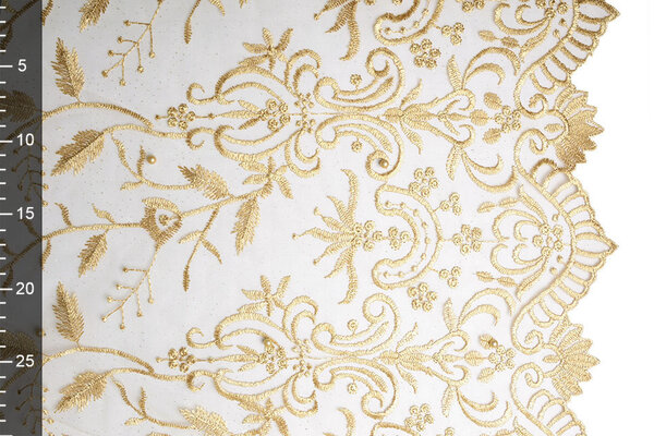 Mesh Embroidered Pearl Charlot Gold