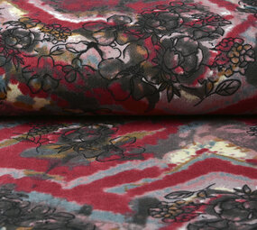 Jersey Fabric Tie Dye Flowers Red