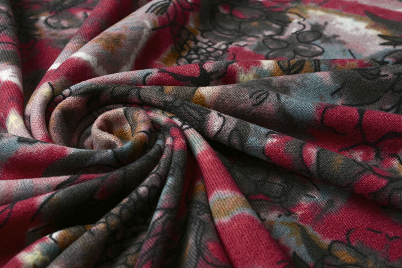 Jersey Stoff Tie Dye Blumen Rot