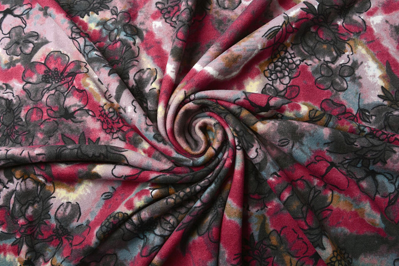 Jersey Fabric Tie Dye Flowers Blue