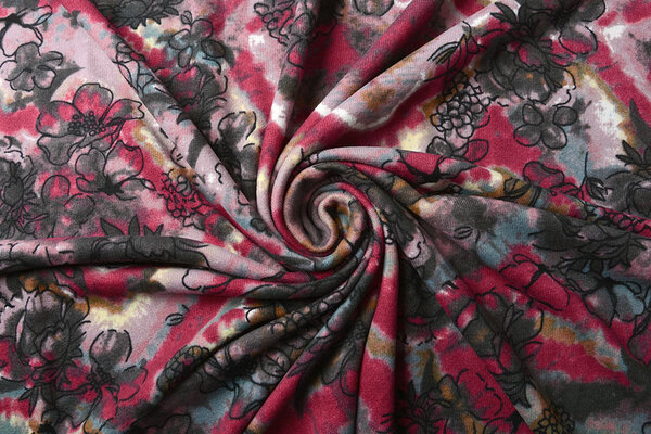 Jersey Fabric Tie Dye Flowers Blue