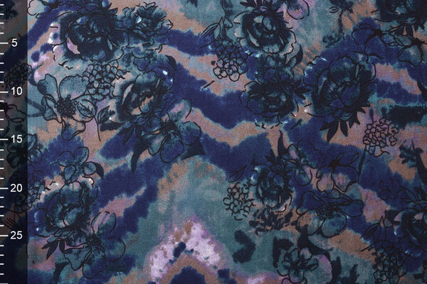 Jersey Fabric Tie Dye Flowers Blue