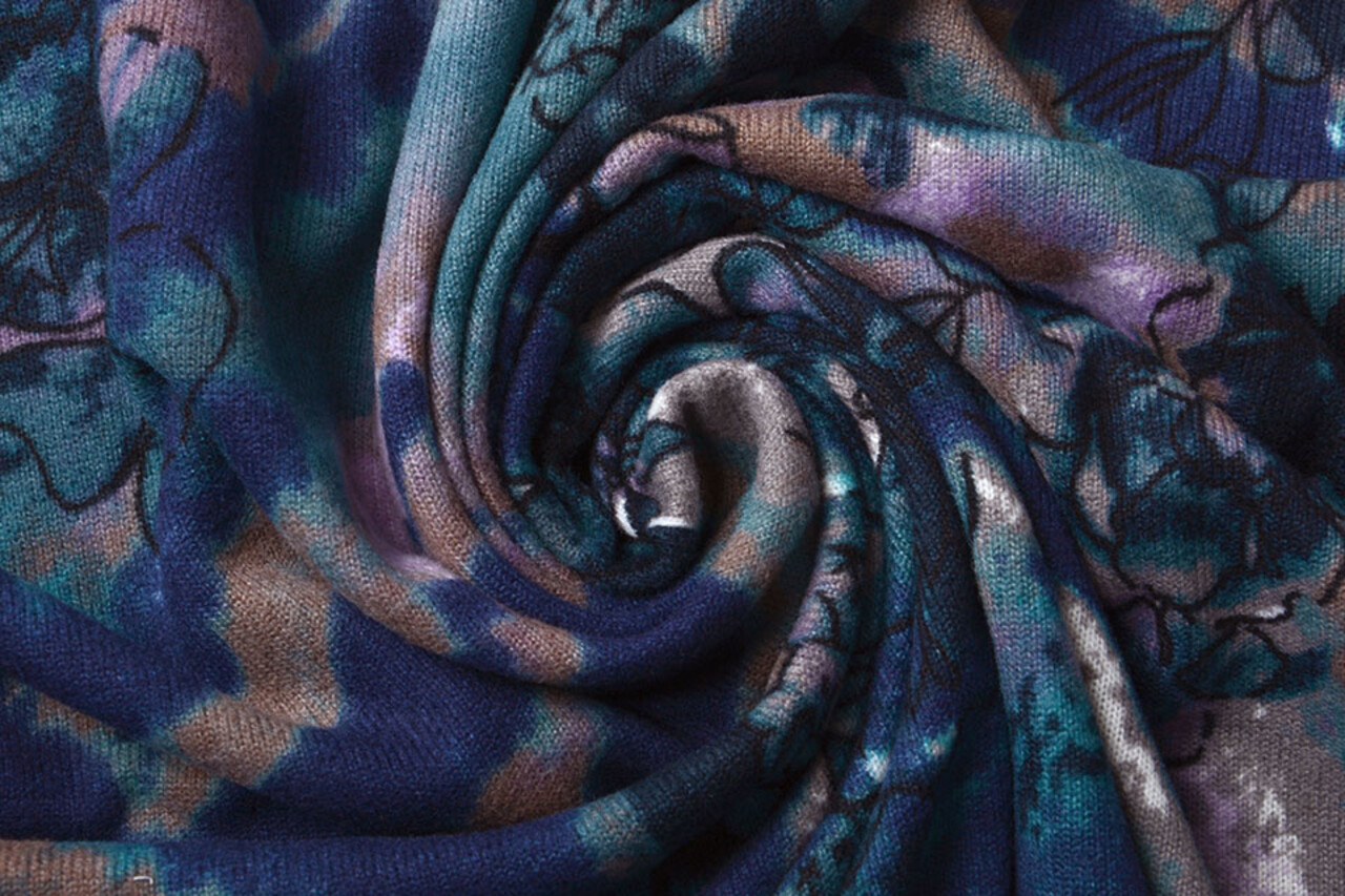 Jersey Stof Tie Dye Bloemen Blauw