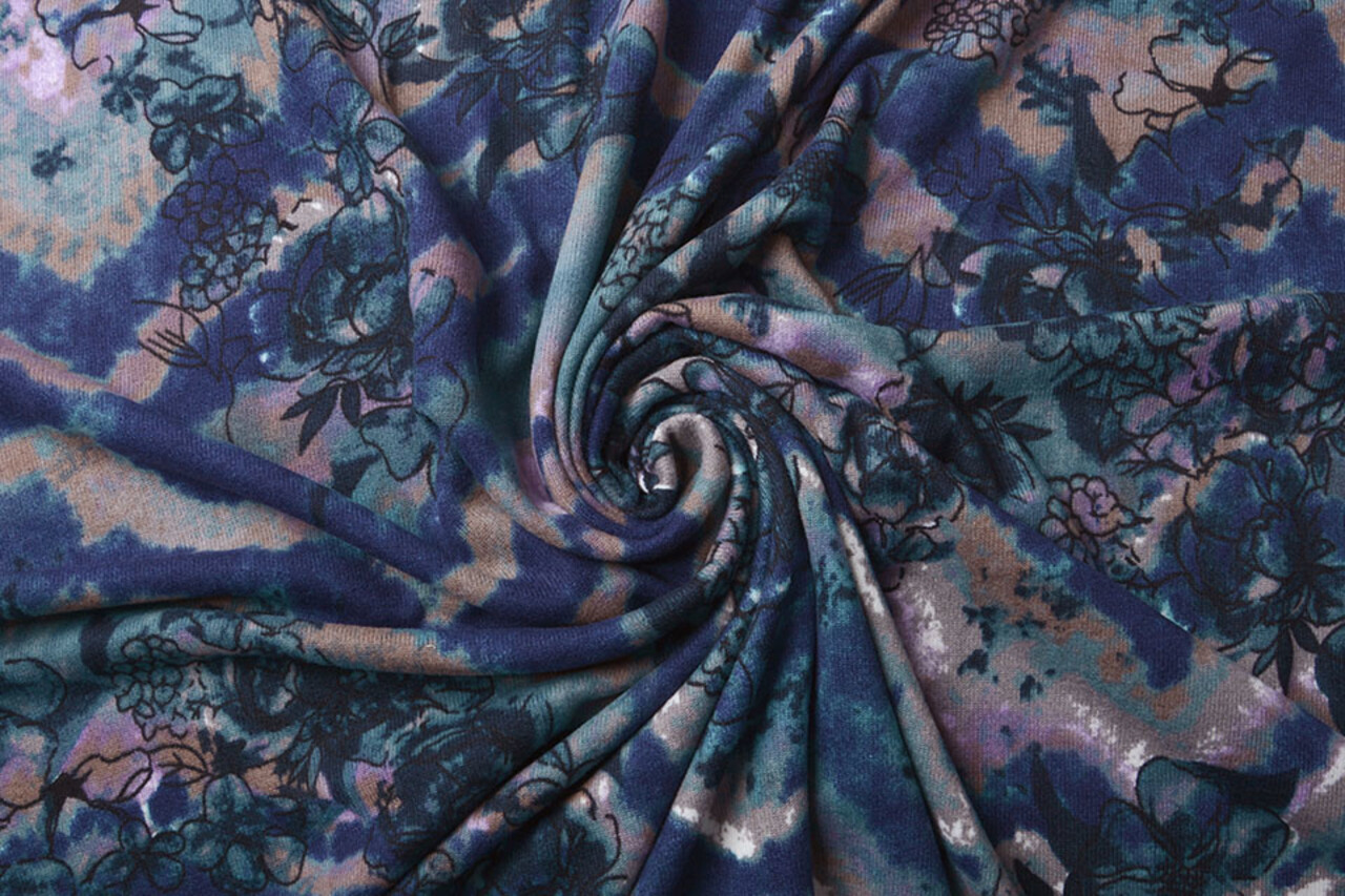 Jersey Stoff Tie Dye Blumen Blau Jersey Stoff Tie Dye Blumen Blau