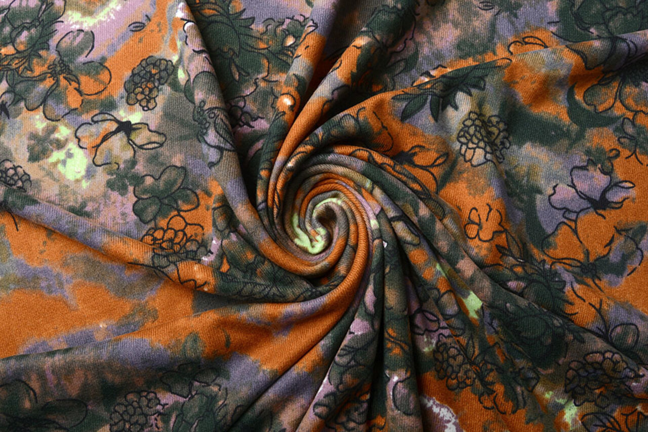 Jersey Stof Tie Dye Bloemen Multi