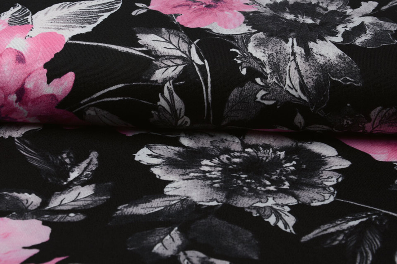 Jersey Fabric Aquarel Flowers Pink