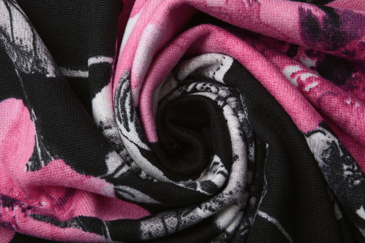 Jersey Tessuto Acquerello Fiori Rosa