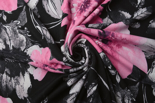 Jersey Stof Aquarel Bloemen Roze