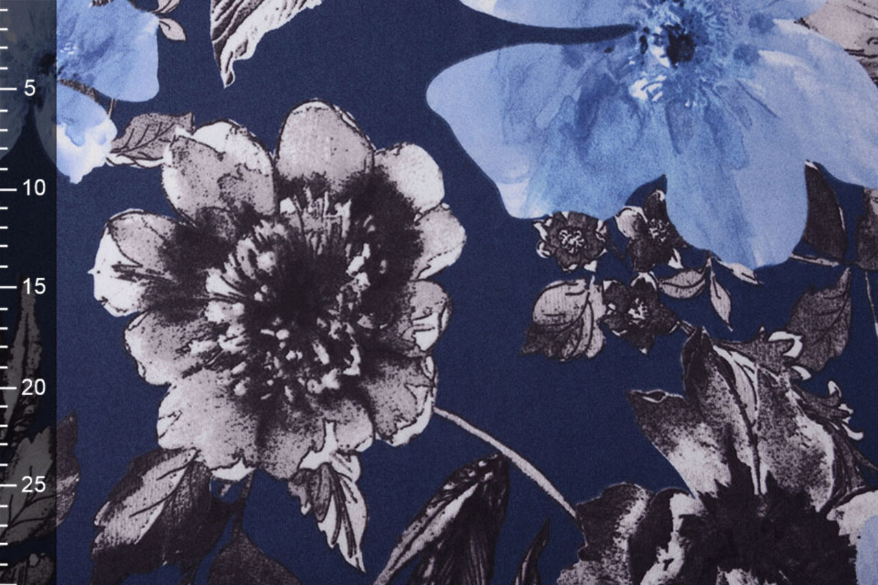 Jersey Stof Aquarel Bloemen Blauw