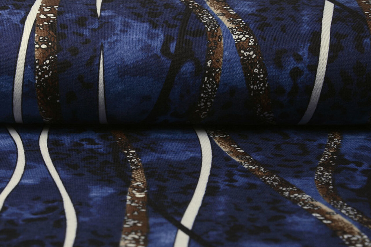 Jersey Tessuto Leopardo Righe Blu Jersey Tessuto Leopardo Righe Blu