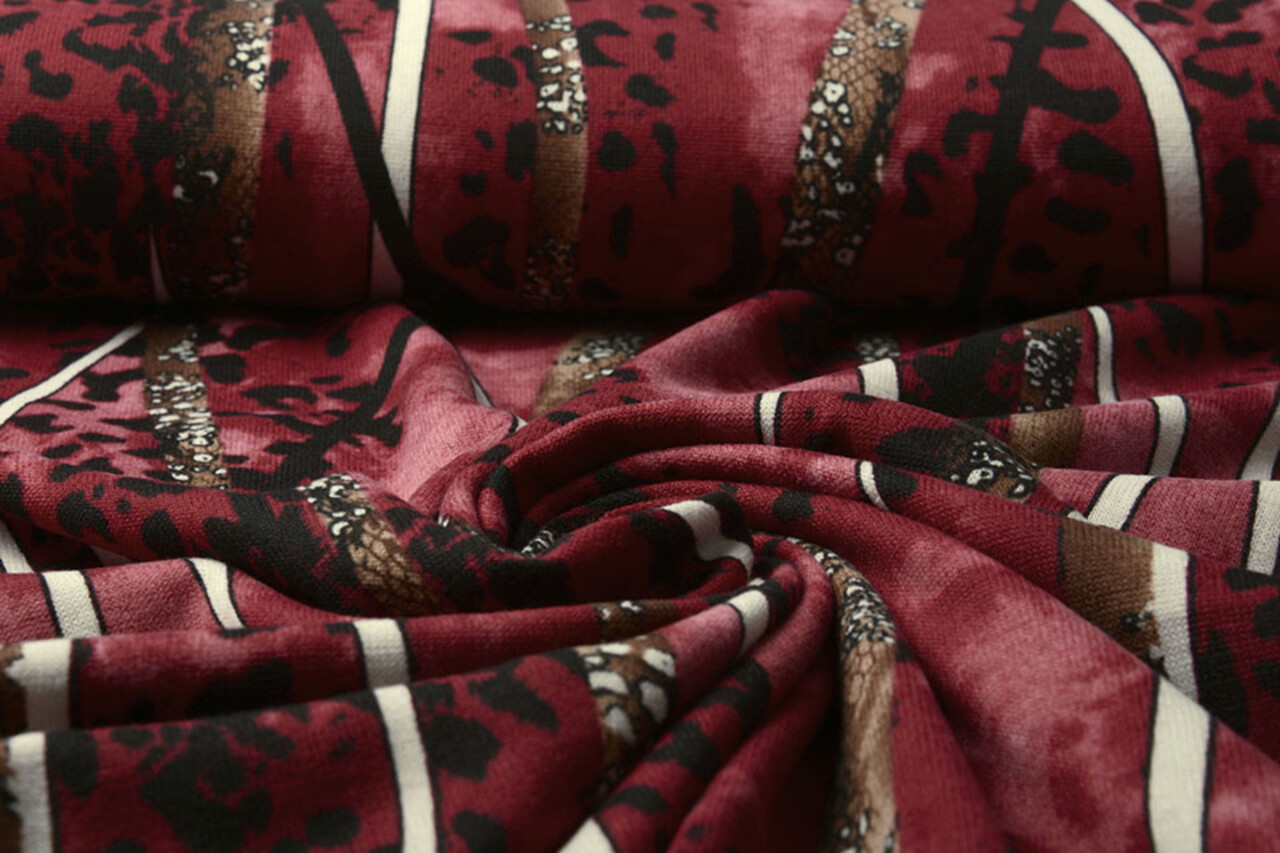 Jersey Tessuto Leopardo Righe Rosso