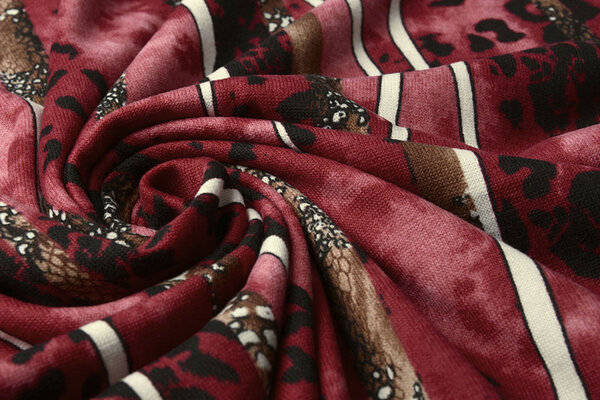 Jersey Tessuto Leopardo Righe Rosso