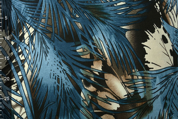 Jersey Tessuto Foglie Blu