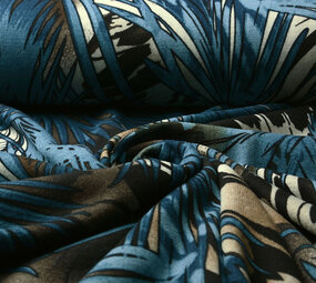 Jersey Fabric Leaves Blue