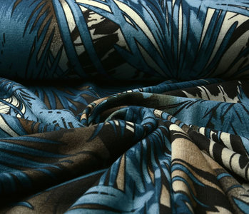 Jersey Fabric Leaves Blue