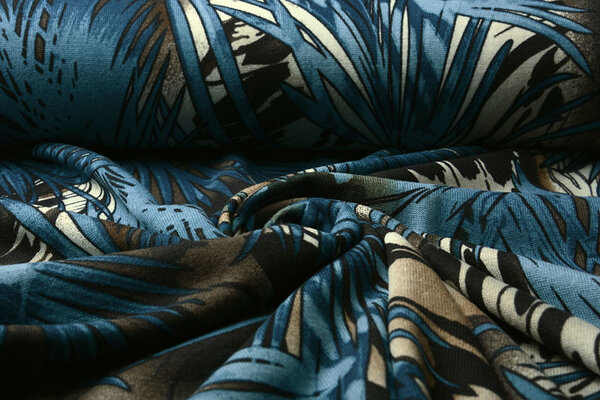 Jersey Fabric Leaves Blue