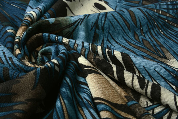 Jersey Fabric Leaves Blue