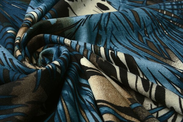 Jersey Tessuto Foglie Blu