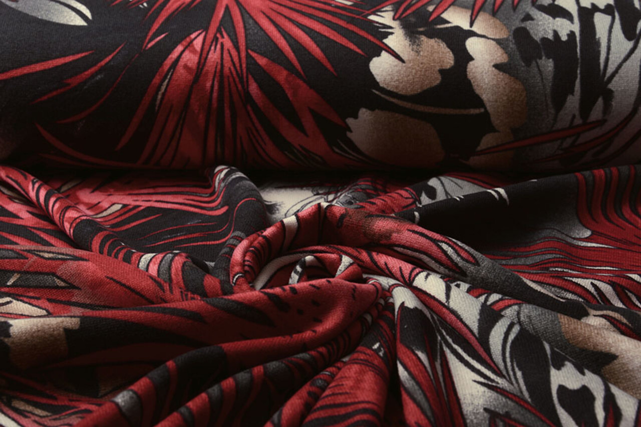 Jersey Tissu Feuilles Rouge Jersey Tissu Feuilles Rouge