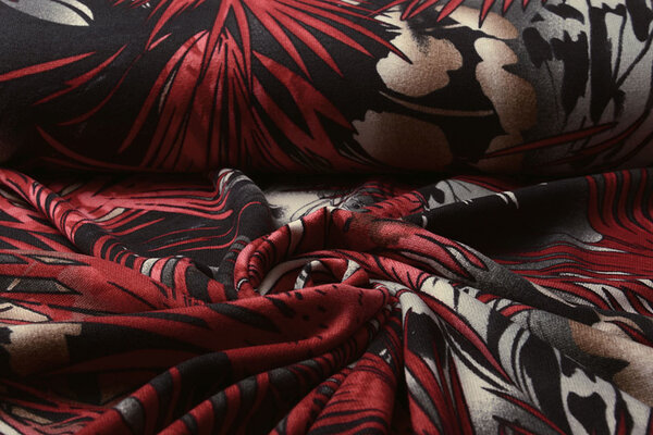 Jersey Fabric Leaves Red