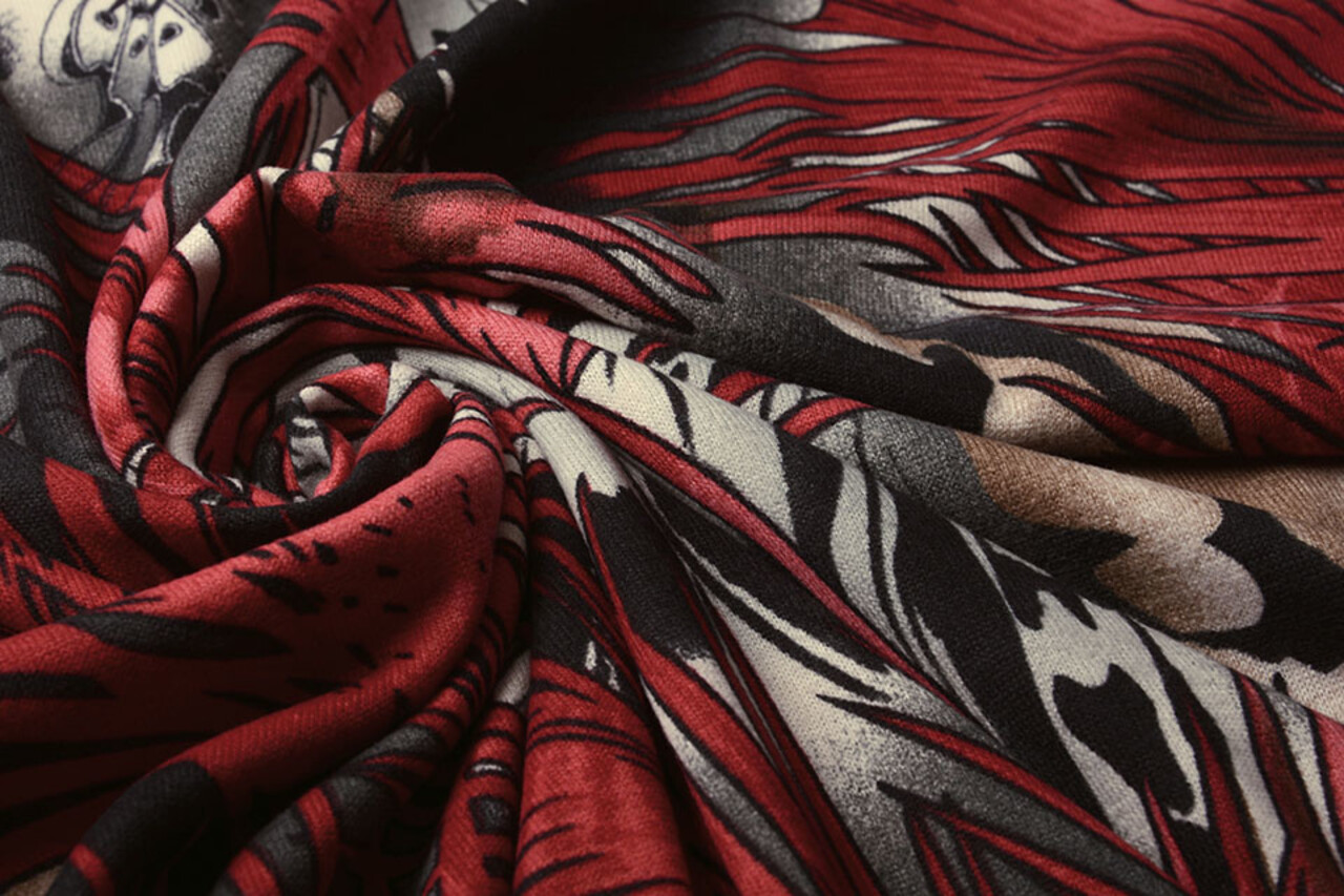Jersey Tessuto Foglie Rosso Jersey Tessuto Foglie Rosso