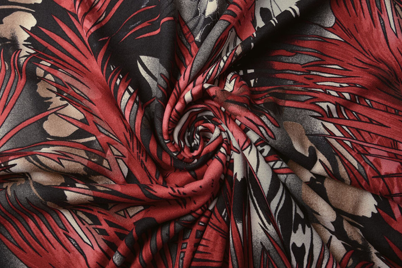 Jersey Fabric Leaves Red