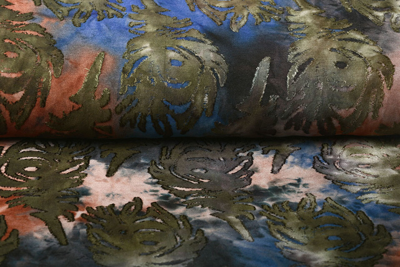 Oeko-Tex®  Punto Viscosa Tie Dye Oerbladeren