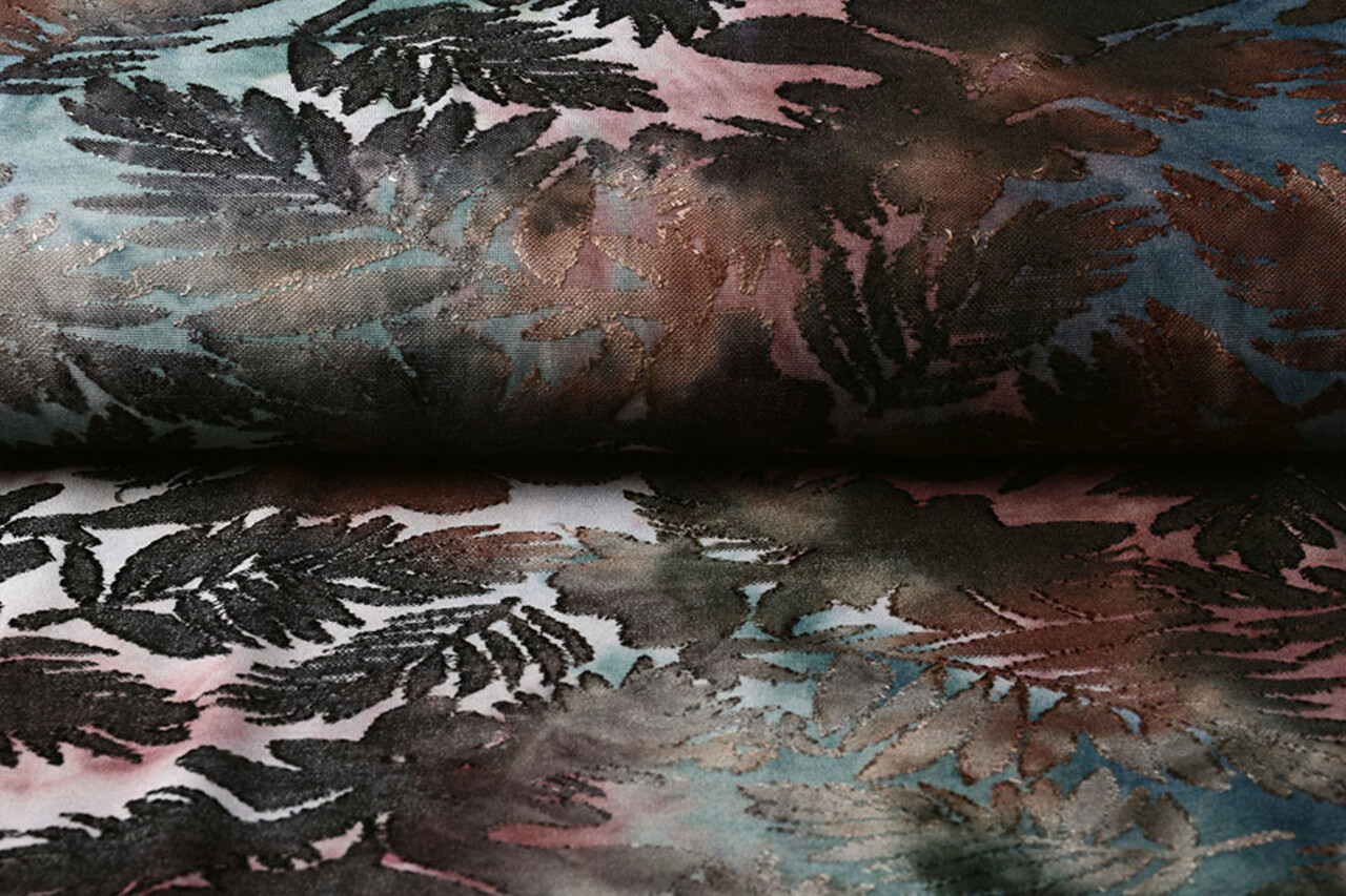 Oeko-Tex® Punto Viscosa Tie Dye Hojas de Palmera Oeko-Tex® Punto Viscosa Tie Dye Hojas de Palmera
