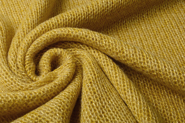 Tricoté Laine Lurex Ocre Jaune Tricoté Laine Lurex Ocre Jaune