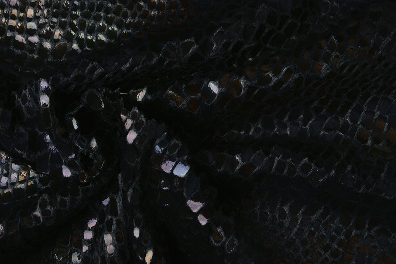 Pelo Sintético Estampado Cocodrilo Arcoíris Foil Moca Negro Pelo Sintético Estampado Cocodrilo Arcoíris Foil Moca Negro