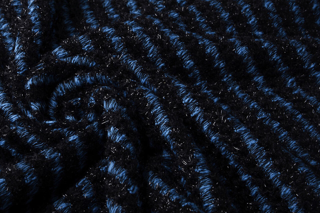 Coton Bouclé Rayures Bleu