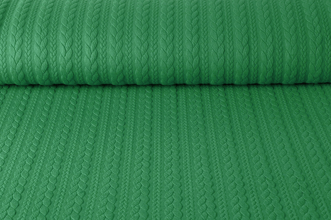 Strickstoff Zopfmuster Jersey Grassgrün