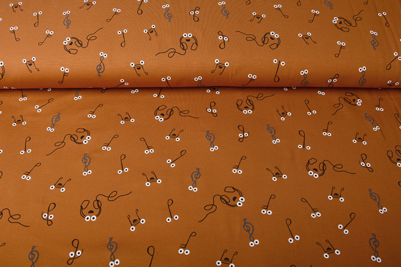 Oeko-Tex®  Jersey Coton Muzieknoot Brique Rouille