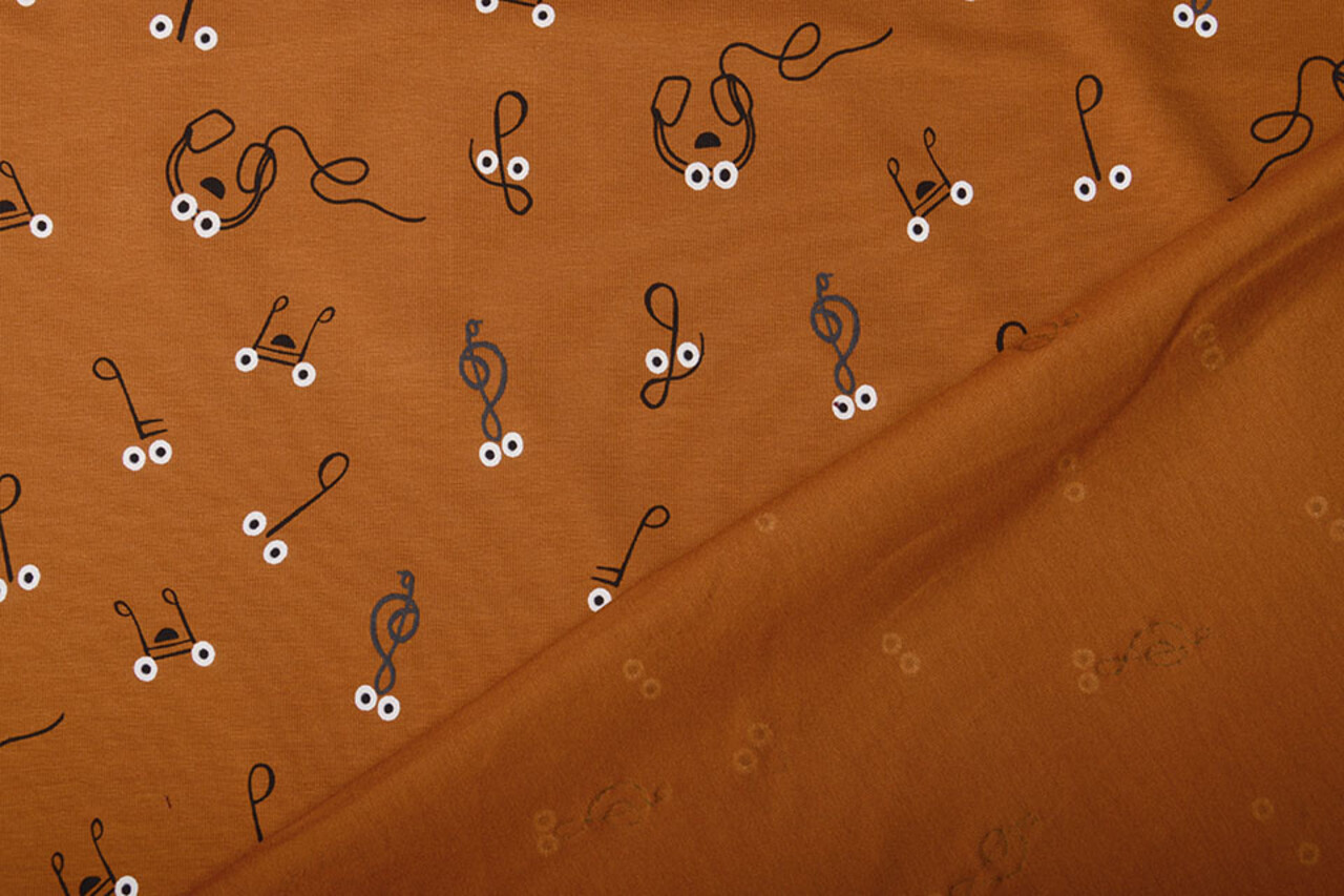 Oeko-Tex®  Baumwolljersey Musik Note Rust Brique