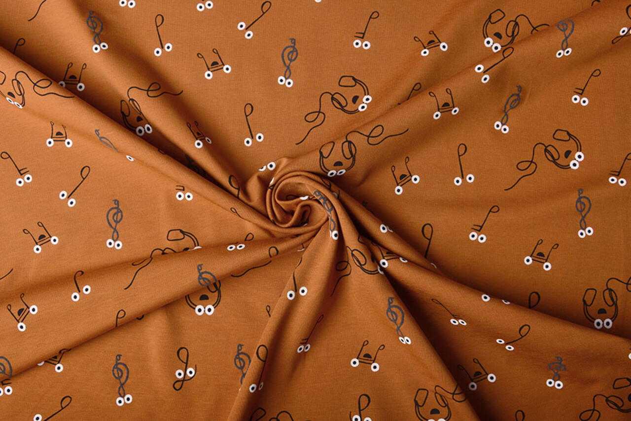 Oeko-Tex®  Cotton Jersey Muzieknoot Roest Brique Oeko-Tex®  Cotton Jersey Muzieknoot Roest Brique