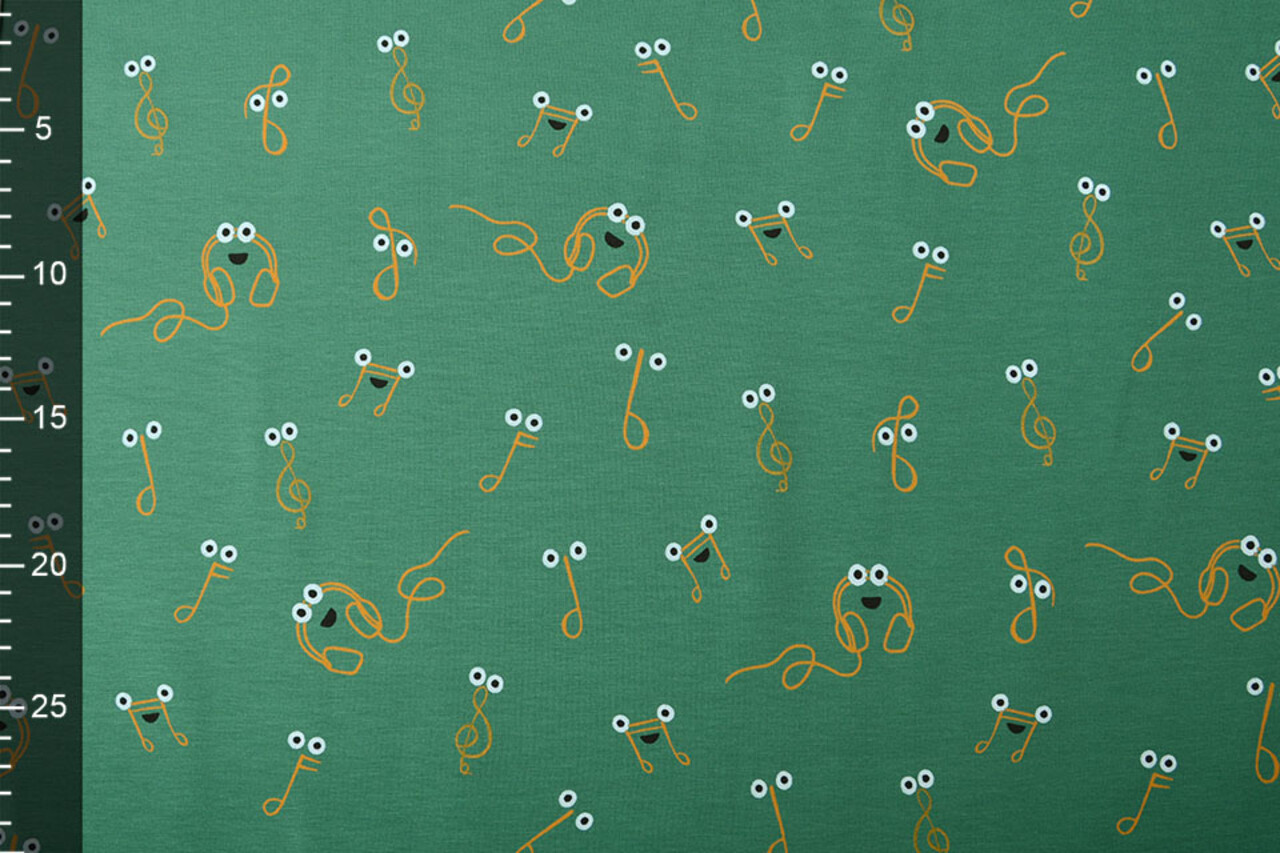 Oeko-Tex® Cotton Jersey Muzieknoot Zeegroen Oeko-Tex® Cotton Jersey Muzieknoot Zeegroen