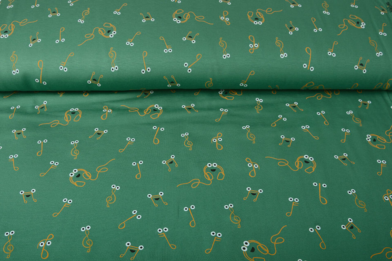 Oeko-Tex® Cotton Jersey Muzieknoot Zeegroen Oeko-Tex® Cotton Jersey Muzieknoot Zeegroen