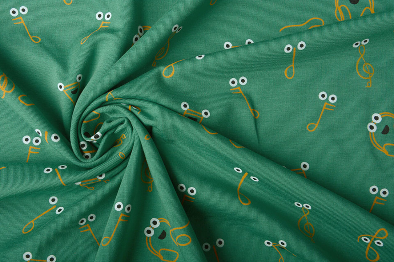 Oeko-Tex® Cotton Jersey Muzieknoot Zeegroen Oeko-Tex® Cotton Jersey Muzieknoot Zeegroen