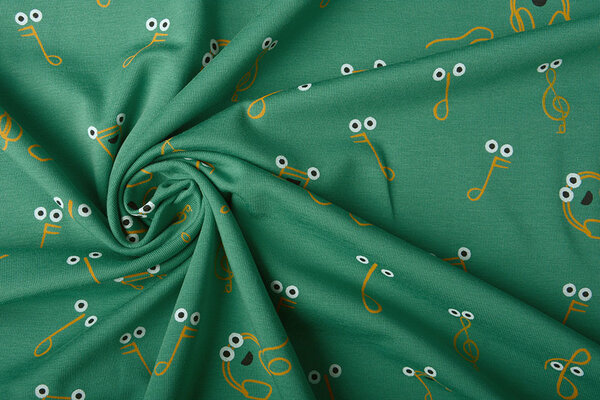 Oeko-Tex® Baumwolljersey Musik Note Meergrün Oeko-Tex® Baumwolljersey Musik Note Meergrün