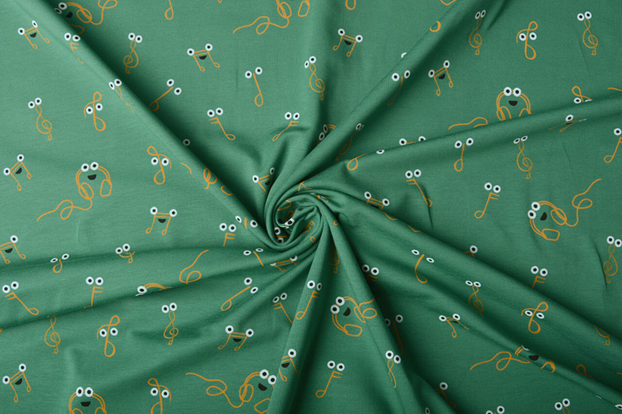 Oeko-Tex® Cotton Jersey Muzieknoot Zeegroen Oeko-Tex® Cotton Jersey Muzieknoot Zeegroen