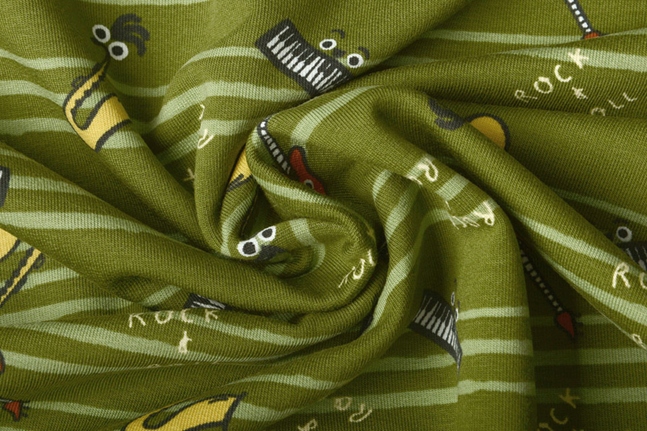 Oeko-Tex®  French Terry Stripes Music Green Oeko-Tex®  French Terry Stripes Music Green