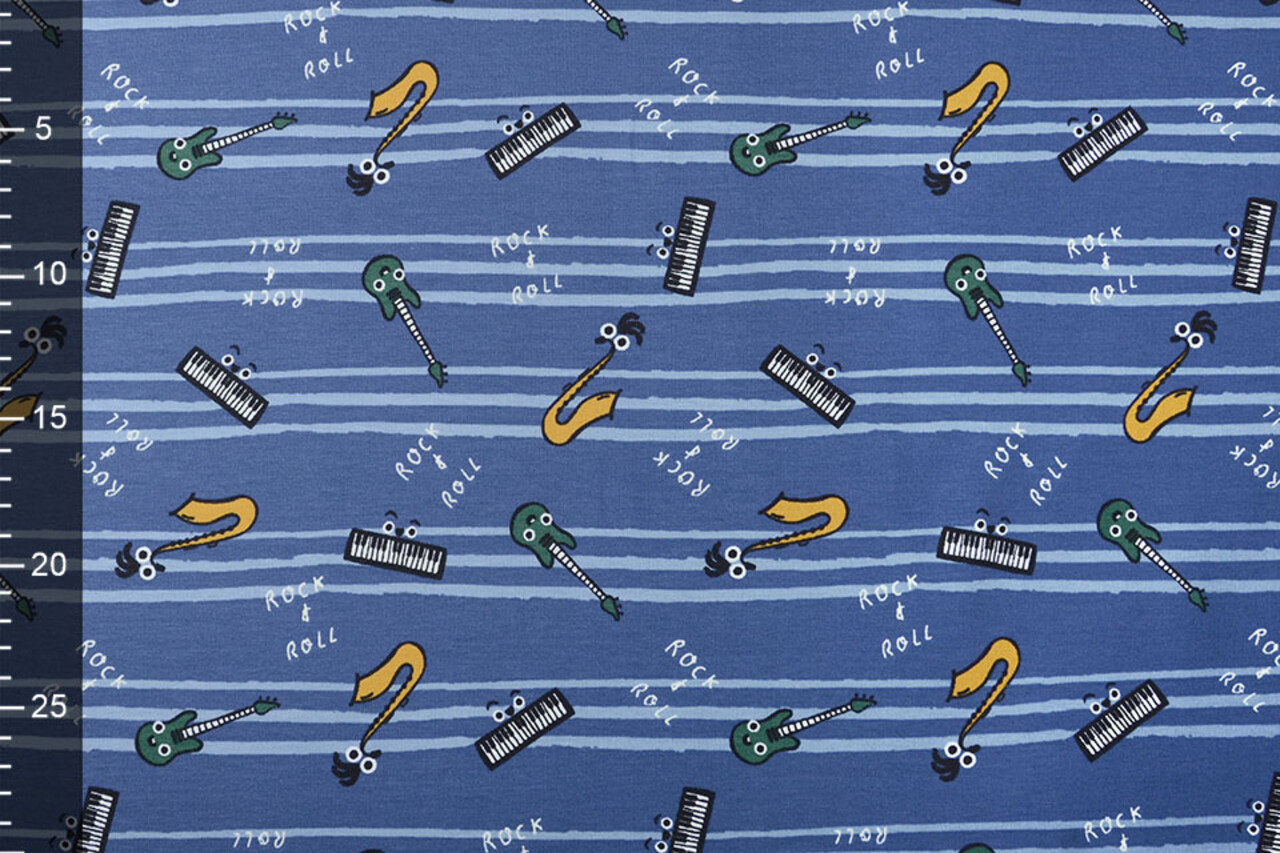 Oeko-Tex®  French Terry Streifen Musik Blau
