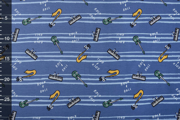 Oeko-Tex®  French Terry Streifen Musik Blau