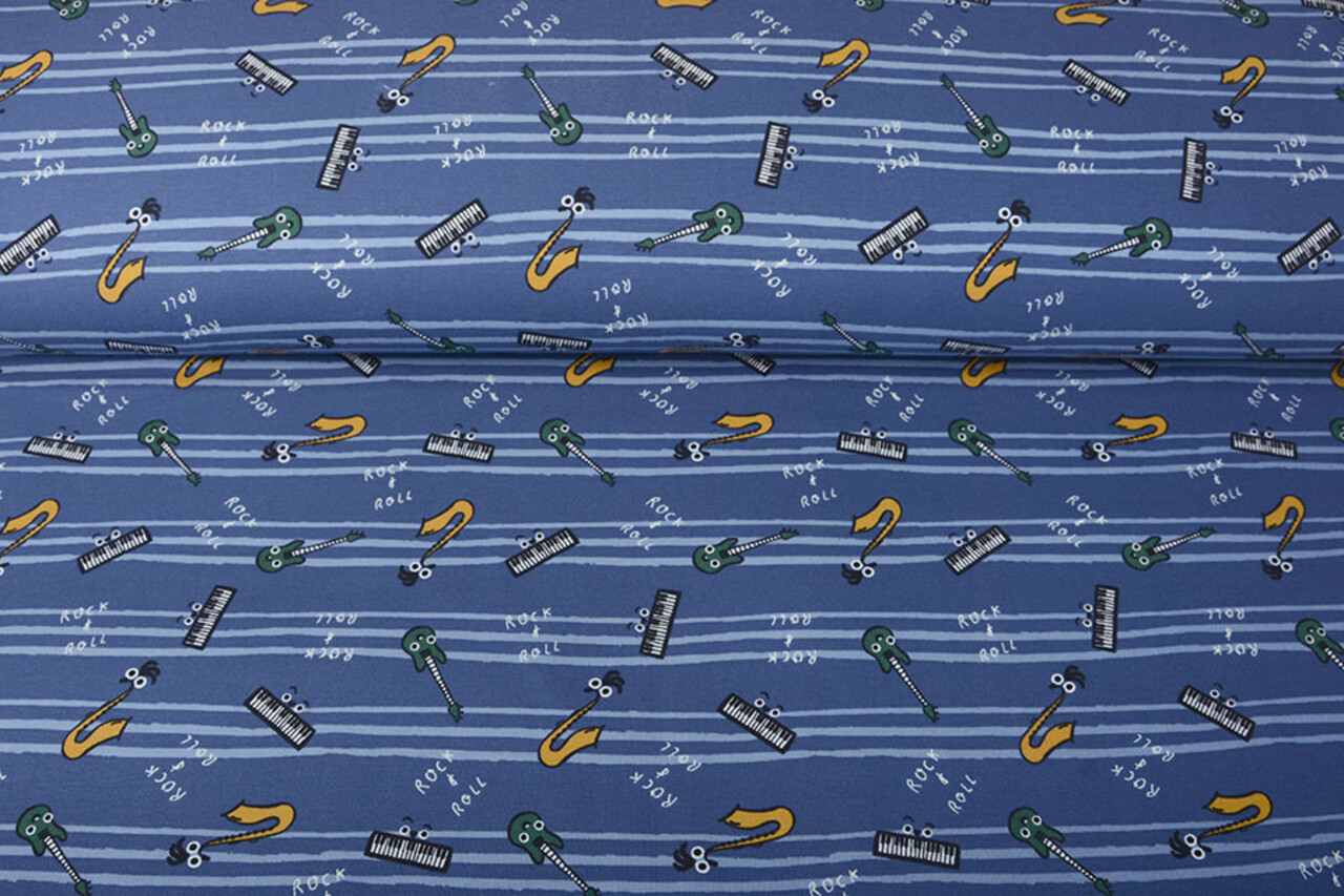 Oeko-Tex® French Terry Righe Muziek Blu Oeko-Tex® French Terry Righe Muziek Blu
