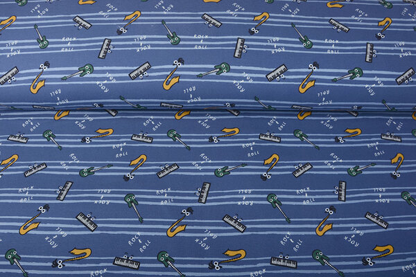 Oeko-Tex®  French Terry Strepen Muziek Blauw