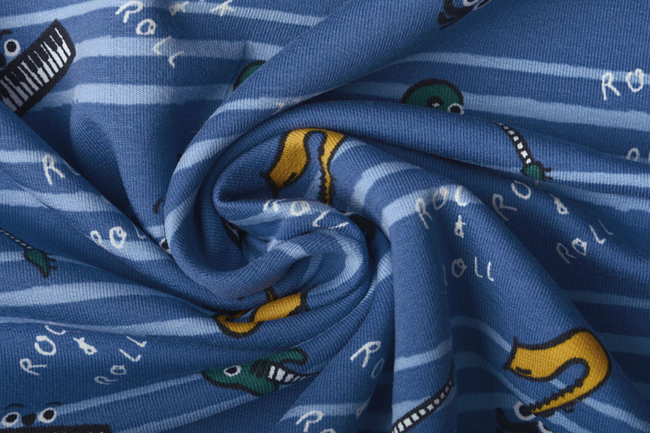 Oeko-Tex®  French Terry Streifen Musik Blau